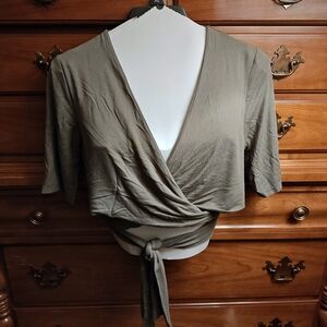 Elegant Khaki Wrap Crop Top